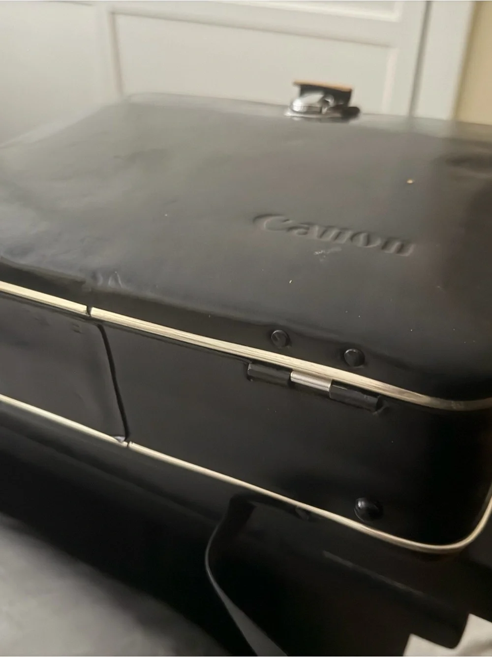 Vintage Retro Canon Black Leather Briefcase with Silver Trim
